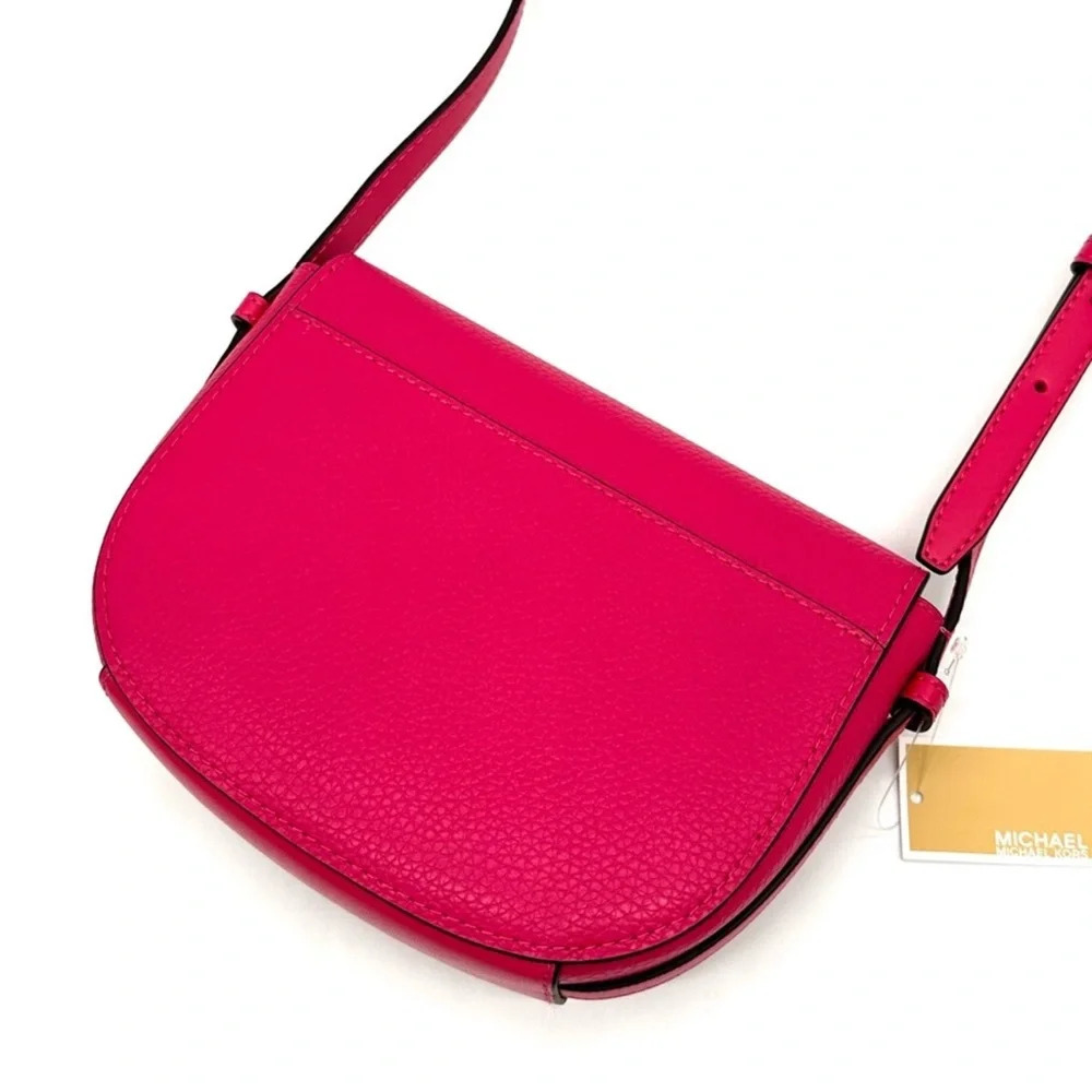 Michael Kors Small Reed Leather Saddle Crossbody Bag Electric Pink - Picture 2 of 10